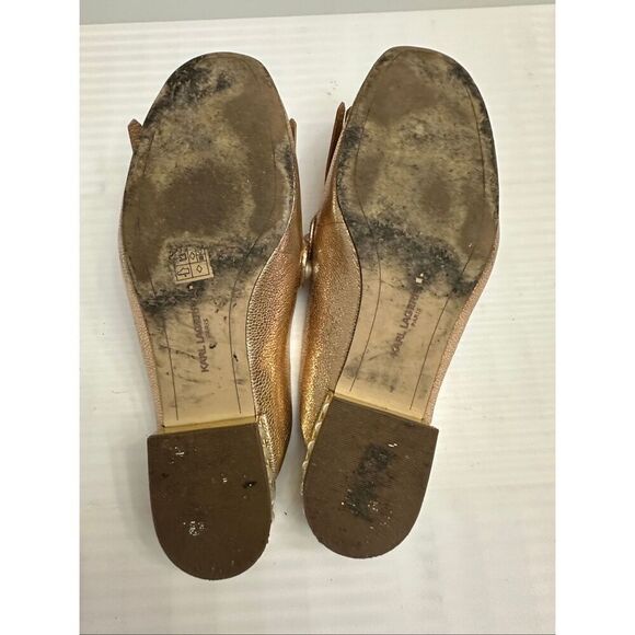 Karl Lagerfeld Pearl-Trimmed Metallic Bronze Fringe Loafers Size 9.5M - Picture 4 of 10